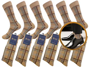 1-3-6-12 Calcetines de vestir a cuadros a rayas Calcetines de boda Algodón Talla 10-13 BEIGE - Imagen 1 de 10