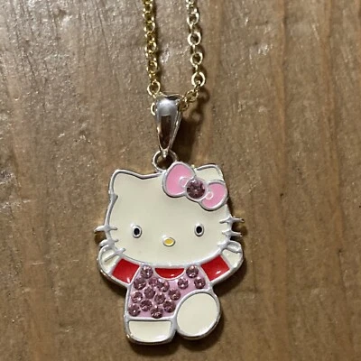 Retro Vintage Hello Kitty Halskette "JCM Sanrio" emailliert Swarovski Kristalle 18" - Bild 1 von 4