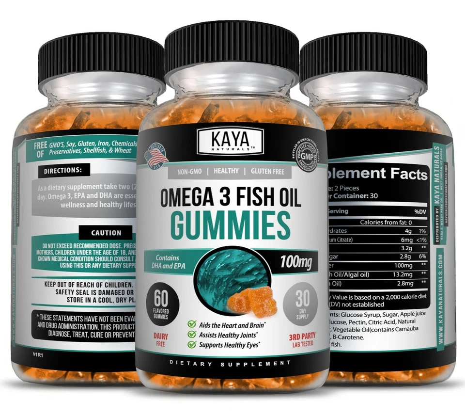 3x 60ct Omega-3 Aceite de Pescado Suplemento Gomoso, Ayuda a la Función Articular y Bienestar del Corazón Foto 1 de 4