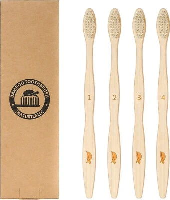 SeaTurtle Plant-Based Bristles Bamboo Toothbrush - Pack of 4 - Soft Natural - Image 1 of 4