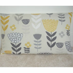Yellow Grey Cushion Cover Tulip Flowers Scandi 12x20 Ochre Mustard 20" x 12" - Picture 1 of 3