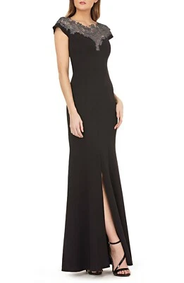 JS Collections Lace Yoke Crepe Trumpet Gown (size 8) - Image 1 of 3