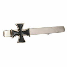Medieval Crusaders Cross Tie Clip Silver Clip Black Cross Tie Clip