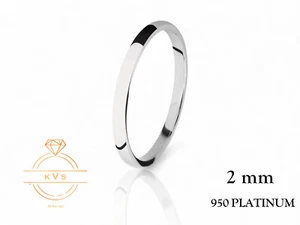 950 Platinum Low Dome 2mm Wedding Band Ring - Comfort Fit Polished Finish - Picture 1 of 9