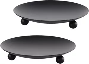 Iron Plate Candle Holder, Decorative Iron Pillar Candle Plate, Set of 2, Black - Picture 1 of 2
