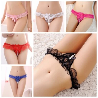 Damen Spitze Perle T-Rücken Tanga G-String Schlüpfer Durchsichtig Offen Schritt - Bild 1 von 4