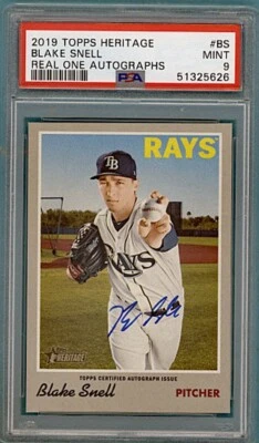 2019 Topps Heritage Real One Autographs Blake Snell Auto #BS PSA 9! POP 8! Rays! - Image 1 of 2
