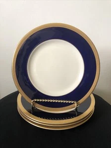 4 Syracuse China “Queen Anne” Old Ivory Cobalt Blue & Gold Dinner Plates - Picture 1 of 5