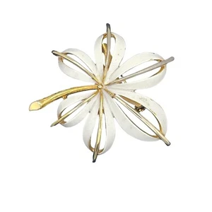 Spilla Vintage Foglia Fiore 2" Tono Oro e Bianco - Foto 1 di 7