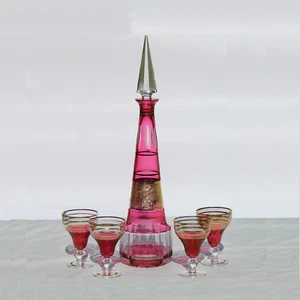 19th Century Moser Gilded Cranberry to Clear Decanter with Goblets - Picture 1 of 10