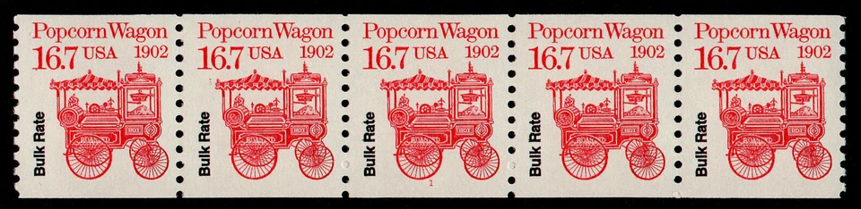 USA, SCOTT # 2261, STRIP OF 5 PNC #1 POPCORN WAGON 16.7¢ BULK RATE, MNH - Image 1 of 1