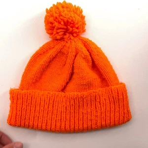Retro Knit Blaze Orange Winter Watch Cap With Pom Pom - Picture 1 of 5