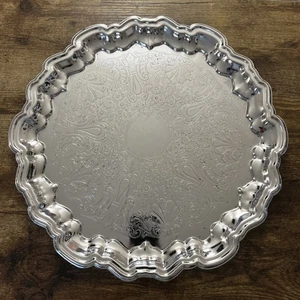 Silver Etched Serving Tray Shelton Ware NYC Vintage Circle Design Beautiful 16" - Picture 1 of 8