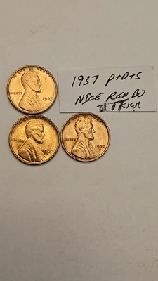 wheat penny 1937-P,1937-D,1937-S RED BU SET 1937,1937D,1937S UNC LINCOLN CENT #1 - Image 1 of 4