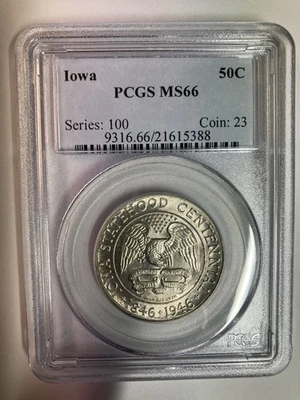 Stunning 1946 50c PCGS MS 66 Iowa Commemorative Half Dollar - Image 1 of 2