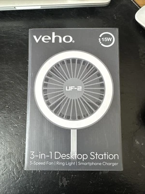 Veho UF-2 - USB- C Desk Fan | Ring Light | Wireless Fast Charger - Image 1 of 3