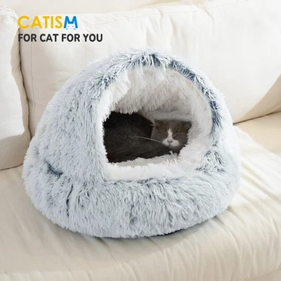 CATISM Soft Plush Cat Bed Winter Comforter Semi-Enclosed Nest Warm Pet Supplies - Image 1 of 4