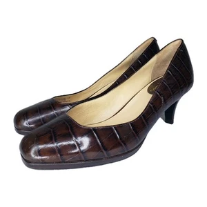 Cole Haan Pumps Brown Croc Reptile Print Block Heel Pumps Size 6B Shoes - Picture 1 of 18