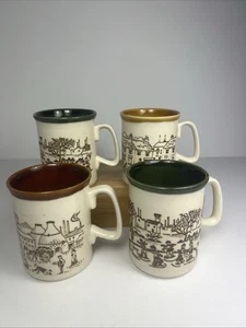 Vintage English Ironstone Tableware Pottery 4 x Mugs with Factory Village Scene - Picture 1 of 16