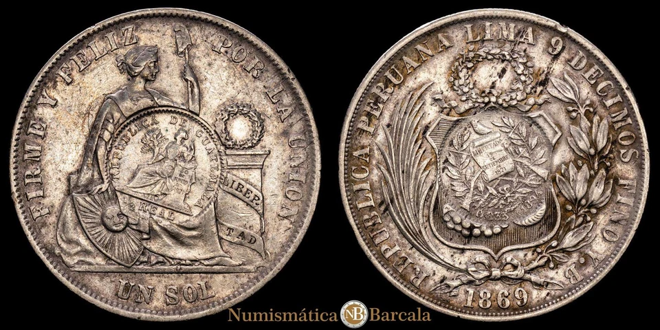  Peru 1/2 real sobre 1 sol (24,86 gramosg) 1869 Lima (Perú) (Km#196) MBC+ - Image 1 of 3