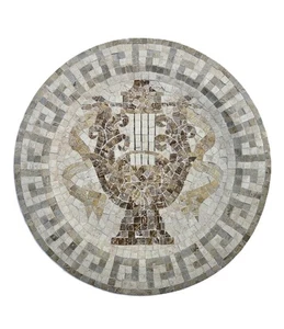 Römischer Stil schwere runde Platte wie Mosaikfliese Medaillon Dekor Handarbeit 18" Durchmesser - Bild 1 von 8