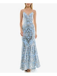 B DARLIN Womens Light Blue Lined Open Strappy Back Formal Dress Juniors 9\10 - Picture 1 of 9