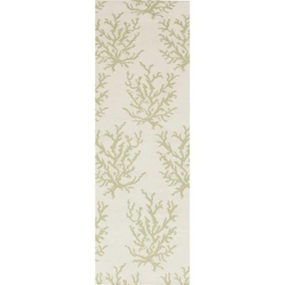 Surya Coastal Boardwalk Wool 2'6" x 8' Runner Rug With Light Green And Ivory - Image 1 of 4