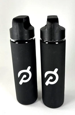 2 Peloton Glass Water Bottle Silicone Black Non-Slip Grip 16 oz Scuff 1 Lid Read - Image 1 of 4