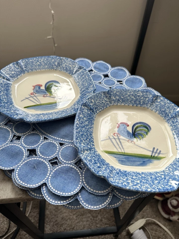 Laurie Gates 4 Plates  Dessert Salad Luncheon Rooster Design MUST SEE! - Image 1 of 4