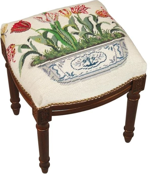 Traditional Vanity Stool with Tulip Design - Image 1 of 1