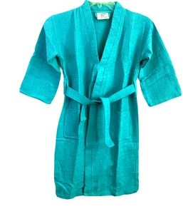 Mädchen Lenin Waffel Bademantel Überwurf Wickel Krawatte Aqua Blau Größe L - Bild 1 von 10