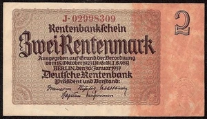 GERMANY  2 Rentenmark  1937  P:174b  VF+ - Picture 1 of 2