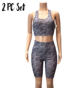 Shosho Womens 2Pc Gray Athleisure Yoga Work Out Top and Bottoms Set Size Medium - Picture 1 of 12