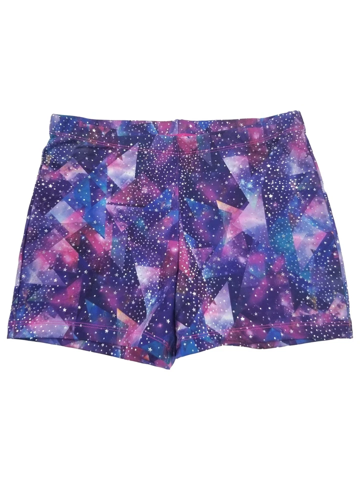 Girls Purple Geometric Athletic Gymnastics Gym Stretchy Spandex Shorts - Image 1 of 1