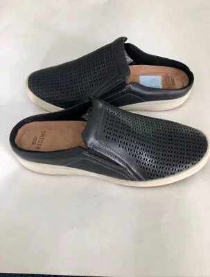 EARTH ORIGINS EMILIA Black Leather Wedge Stretch Slides Clogs Mules 8.5 US NEW - Image 1 of 4