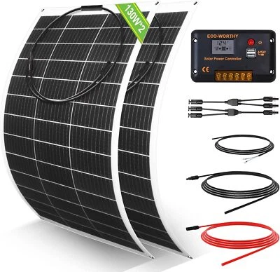 ECO-WORTHY 130W 260W Flexibel Solarpanel Solarmodule Kit solaranlage Balkonkraftwerk RV
