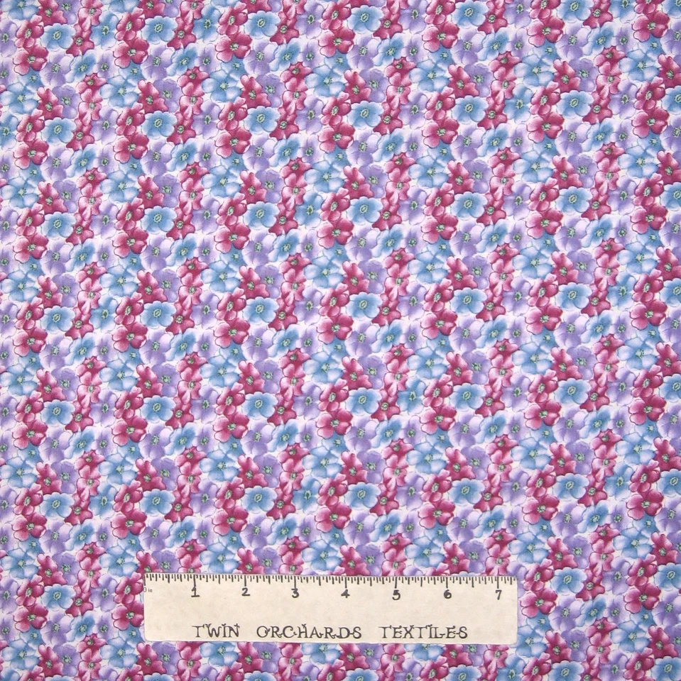 Calico Fabric - Galaxy Coll. Fairy Blooming Purple Blue Flowers - Cotton YARD - Image 1 of 1