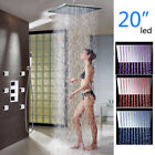Bathroom Thermostatic Shower Set LED 20"Rain Shower Head Body Massage Spray Jet