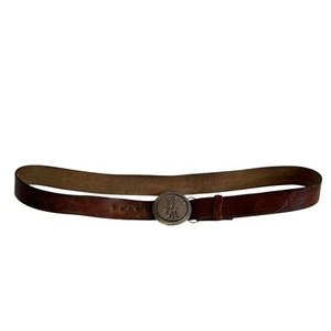 Gran Cinturón Americano Hebilla Grano Completo Cuero Talla 40 Peltre Redondo Pin Atletas - Imagen 1 de 11