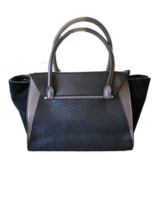 Vince Camuto Addy Leather Satchel Purse Black Gray Large Bag Interior Pristine - Picture 1 of 23