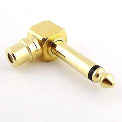 Gold Copper RCA Female to 6.35mm Male Mono Angle Audio Guitar Microphone Adapter - Image 1 of 4