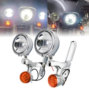 LED Auxiliary Fog Turn Signal Light Bracket For Harley Road King Electra Glide - Picture 1 of 12