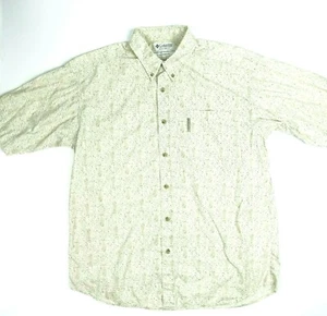 Columbia 100% Cotton Beige Fish Print Short Sleeve Button Down Shirt Men Sz L - Picture 1 of 4