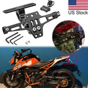 Motorcycle Fender Eliminator Kit License Plate Holder Bracket W/ LEDs Tail Light - Picture 1 of 9