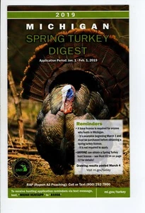 2019 MICHIGAN DNR SPRING WILD TURKEY DIGEST GUIDE LICENSE - MICHIGAN-DEER-PATCH - Picture 1 of 1