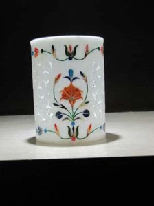 4" Marble Pen Stand Holder Multi Stones Inlay Marquetry Art Beautiful Gift E1327 - Picture 1 of 14