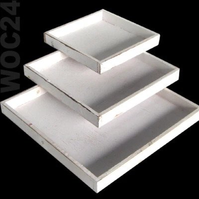 Dekoplatte Dekotablett Holz Kerzen Tisch Tablett Deko Platte Schale Shabby Weiß - Bild 1 von 4