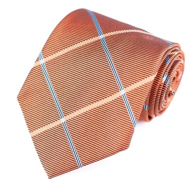 "Corbata a cuadros de cobre PAUL FREDRICK para hombre 100 % seda hecha en EE. UU. 56"" L x 3,75" W" Foto 1 de 4