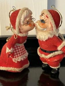 4 Ornamenti Vintage Floccati Babbo Natale e Signora Babbo Natale Topo Babbo Natale dal Fuoco - Foto 1 di 11