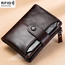 Men's 100% Cowhide Leather Zipper Wallet RFID Blocking Card Holder Coin Purse